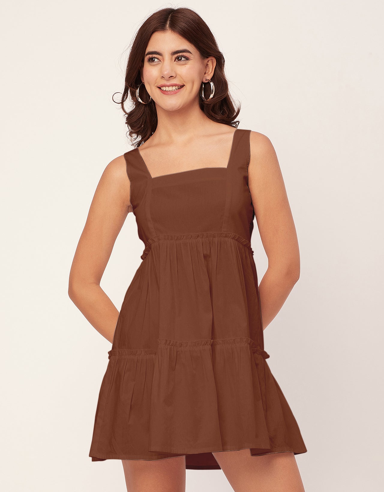 Shoulder Straps Square Neck Solid Cotton Dress