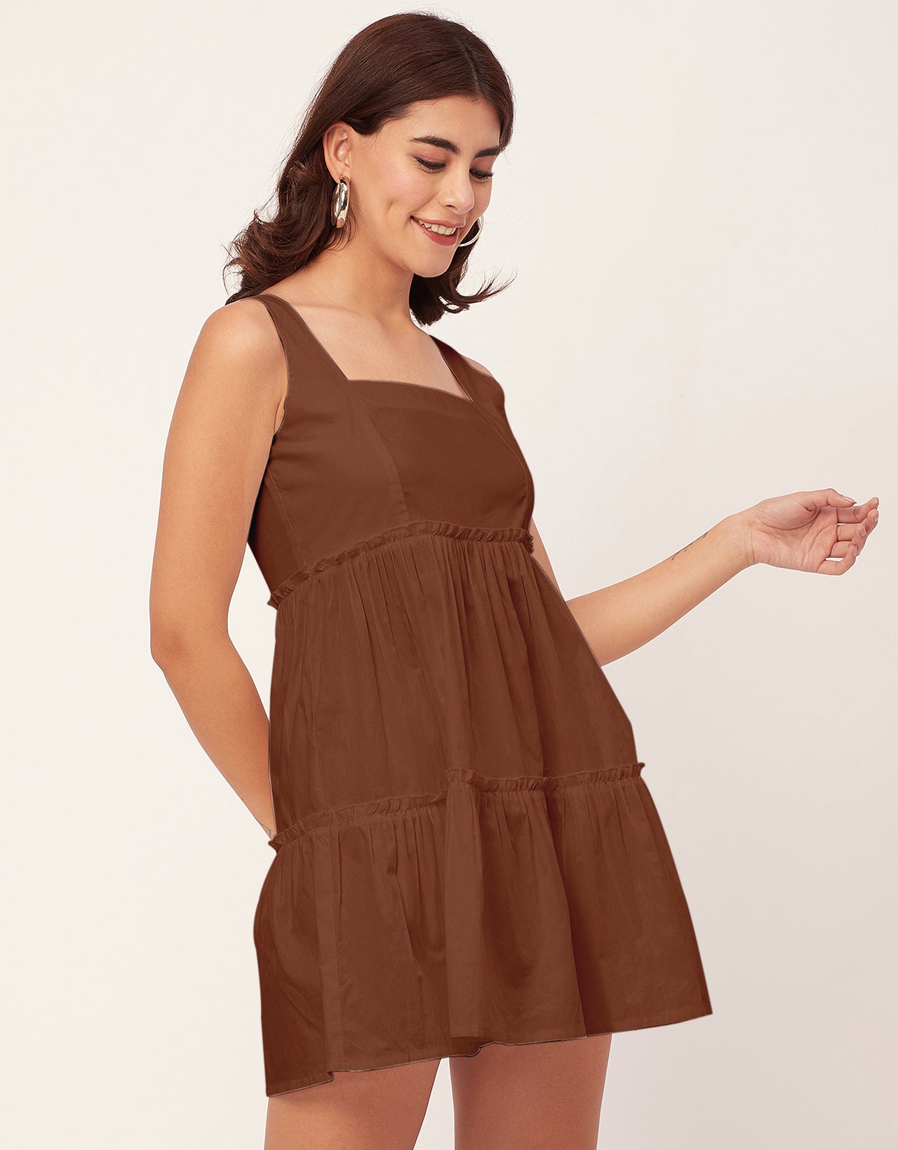 Shoulder Straps Square Neck Solid Cotton Dress