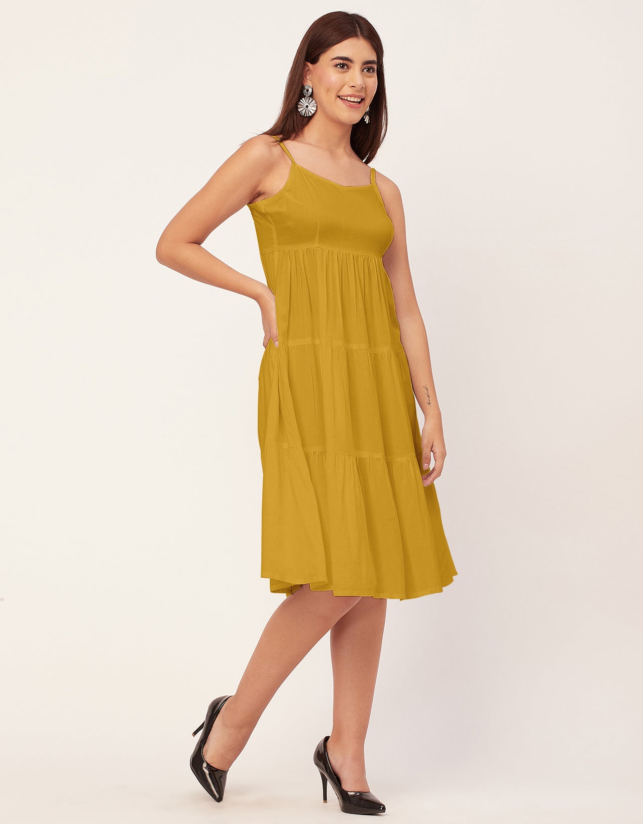Sweetheart Neck Sleeveless Solid Rayon Dress