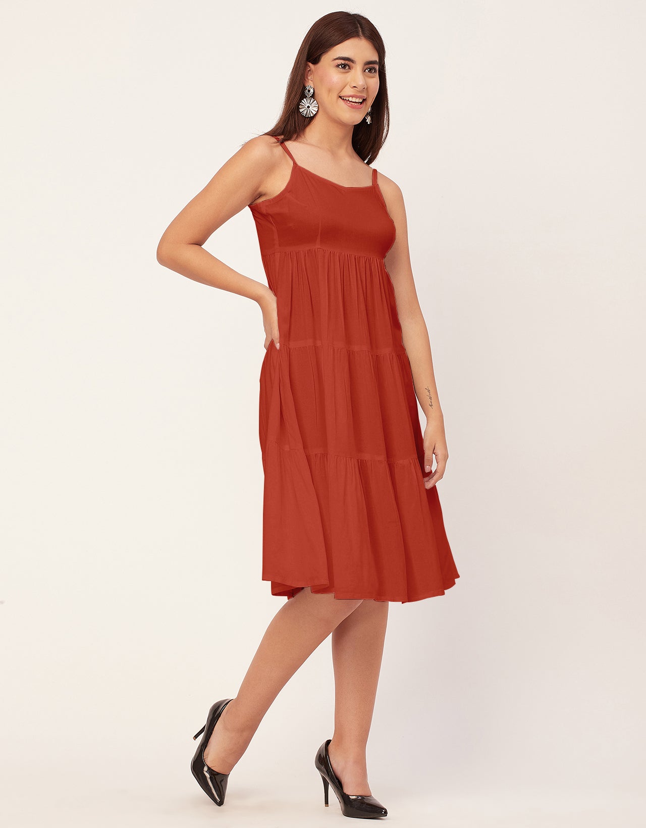 Sweetheart Neck Sleeveless Solid Rayon Dress