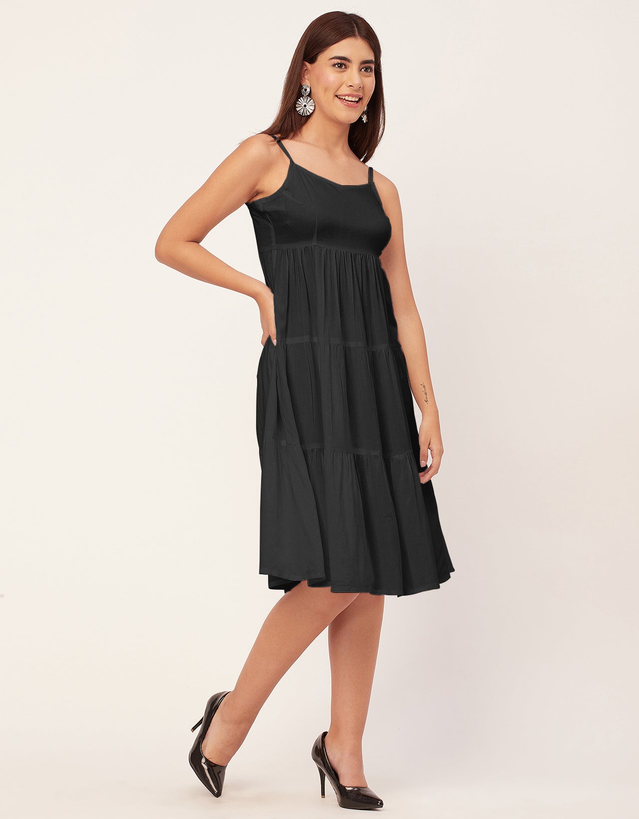 Sweetheart Neck Sleeveless Solid Rayon Dress