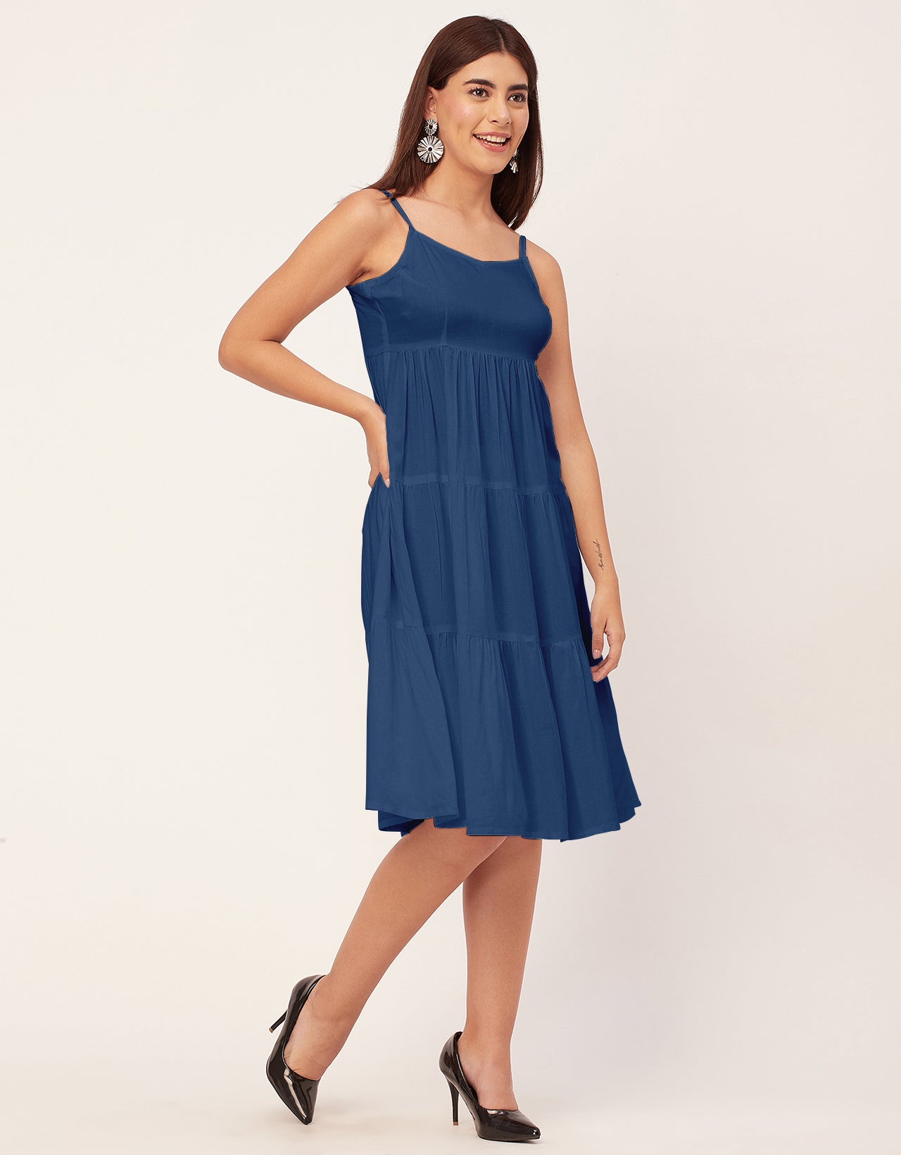 Sweetheart Neck Sleeveless Solid Rayon Dress