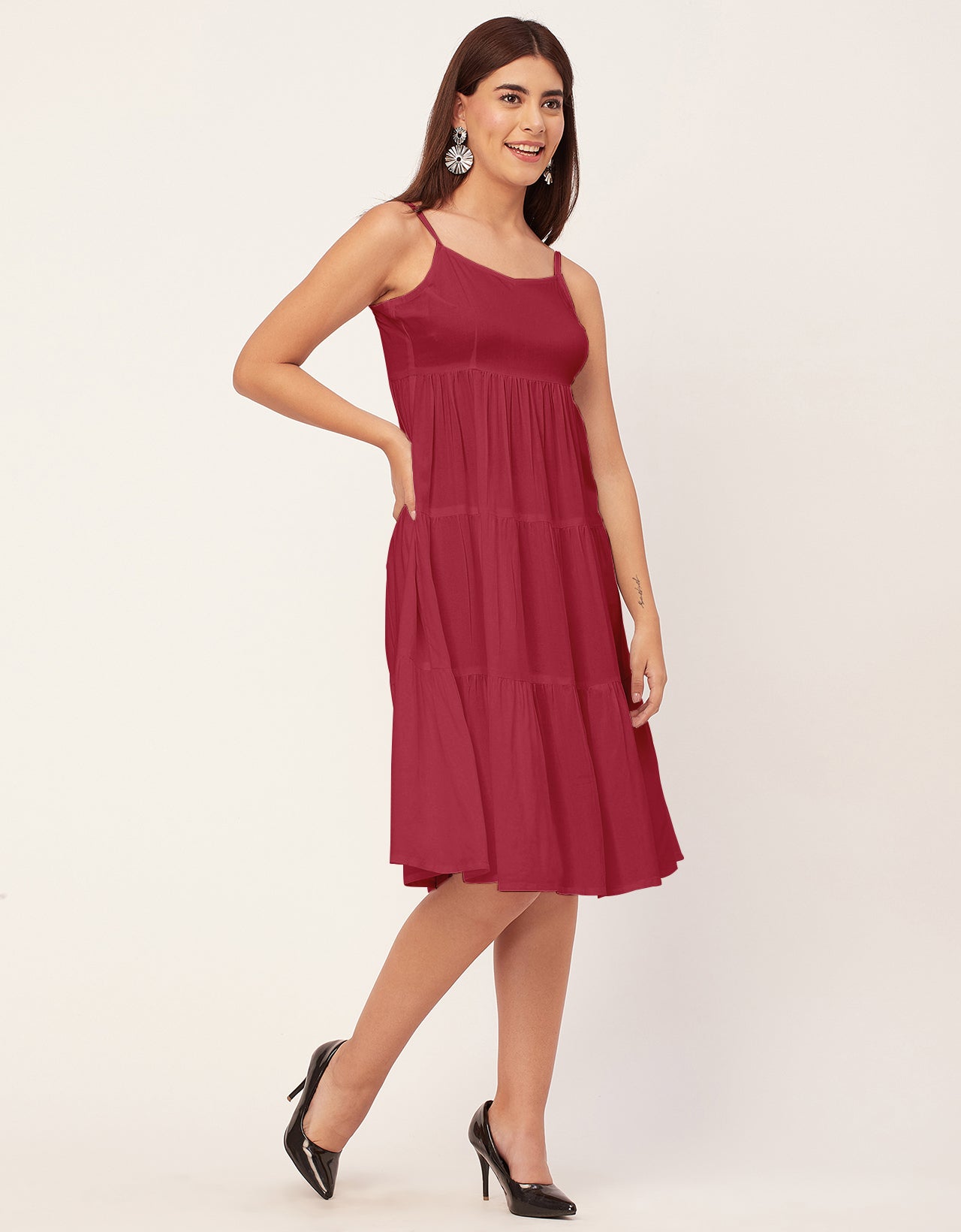 Sweetheart Neck Sleeveless Solid Rayon Dress