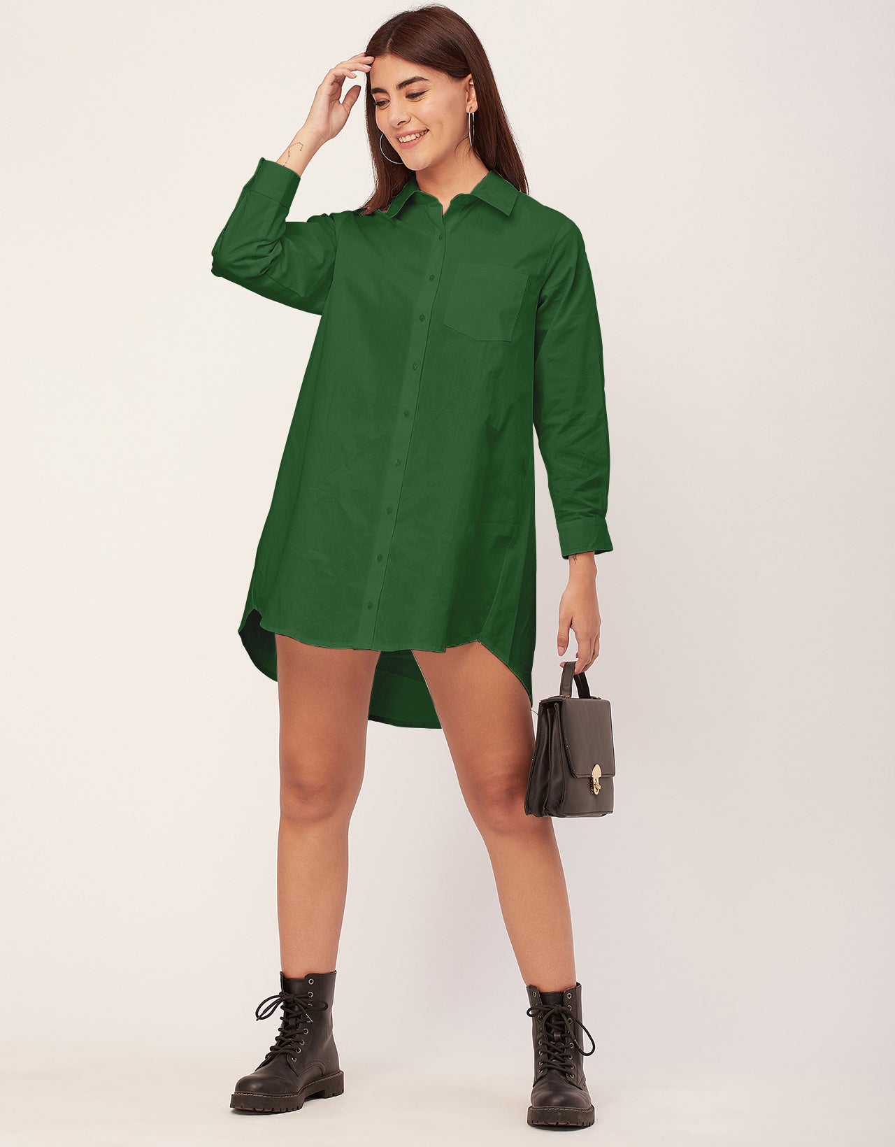 Women Classic Solid Cotton Shirt Dress