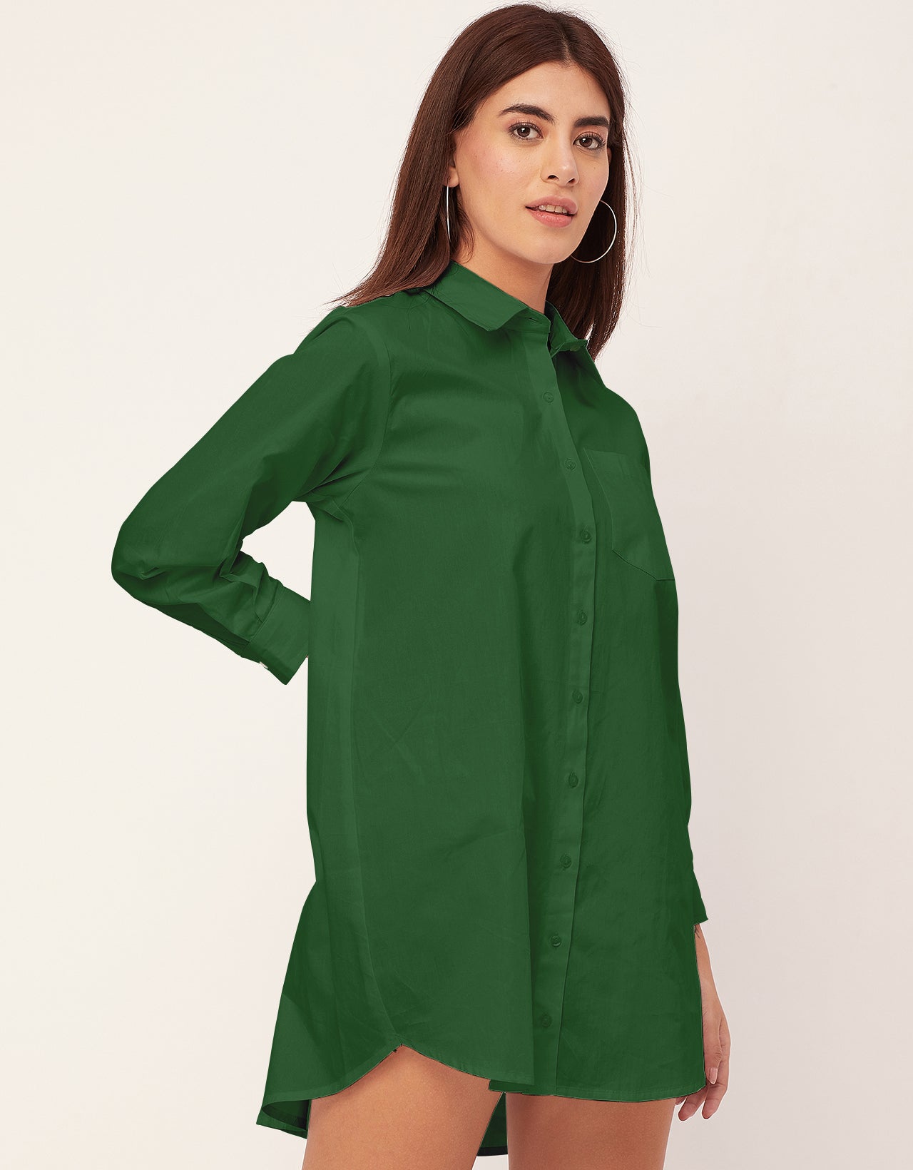 Women Classic Solid Cotton Shirt Dress