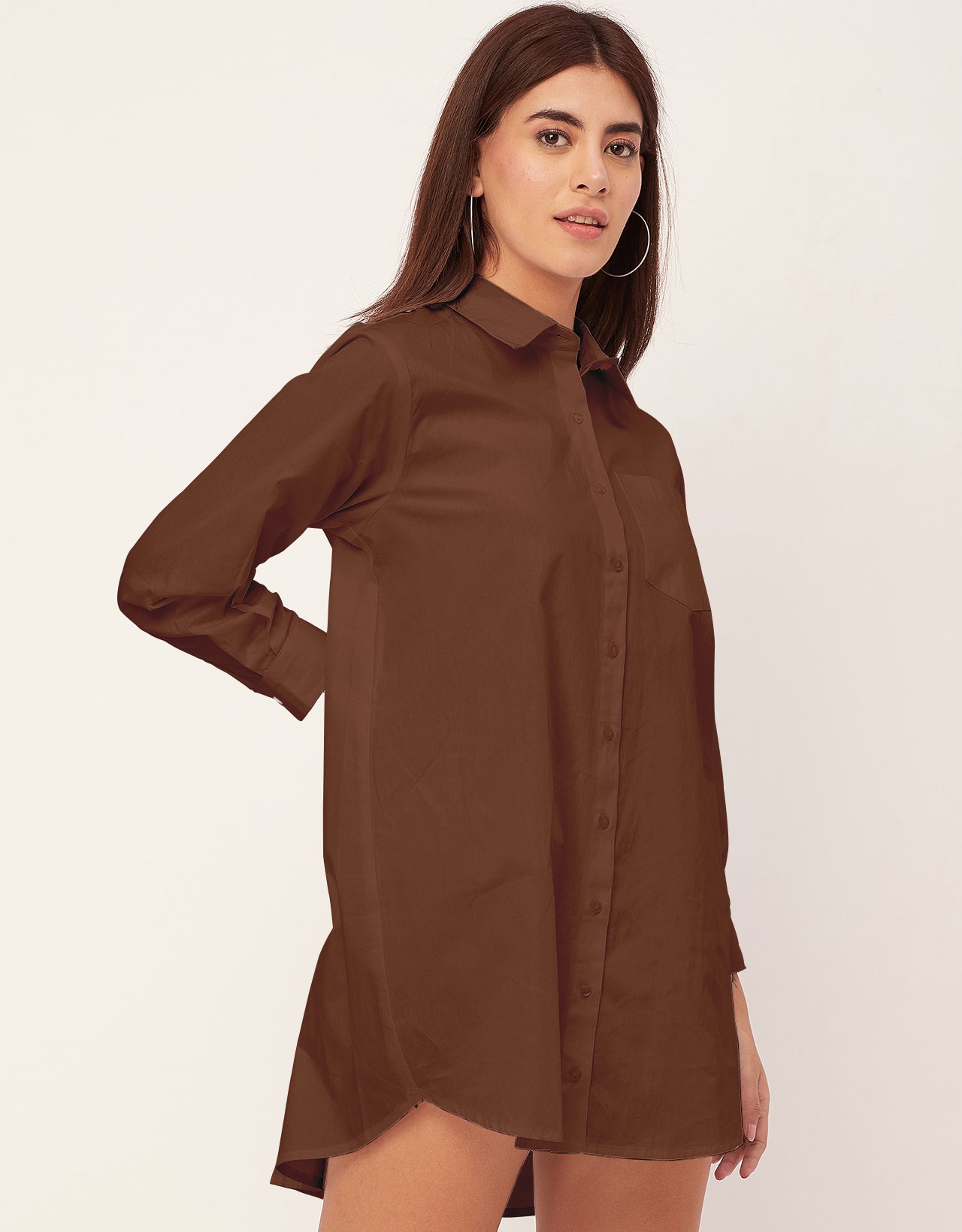 Women Classic Solid Cotton Shirt Dress