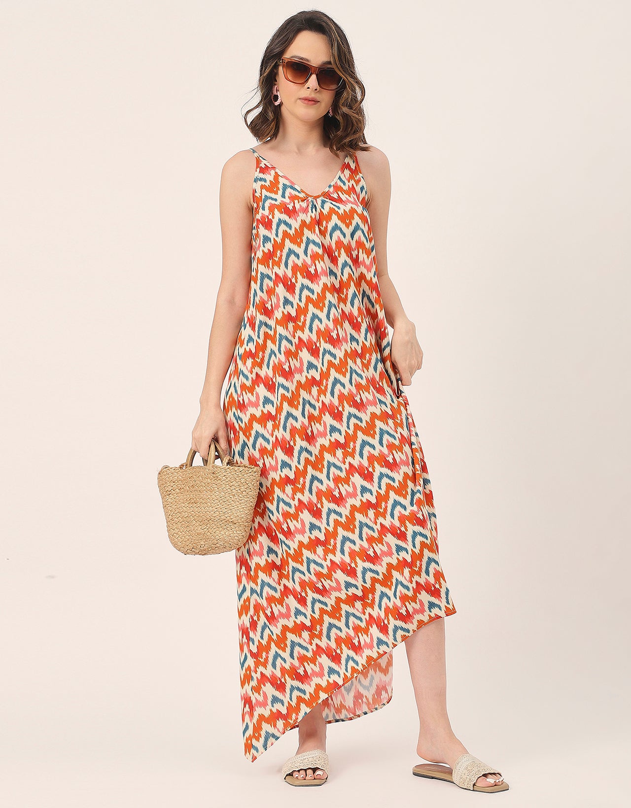 Sleeveless Geometric High Low Rayon Dress