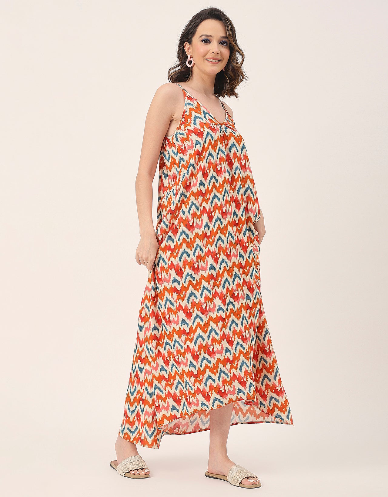 Sleeveless Geometric High Low Rayon Dress