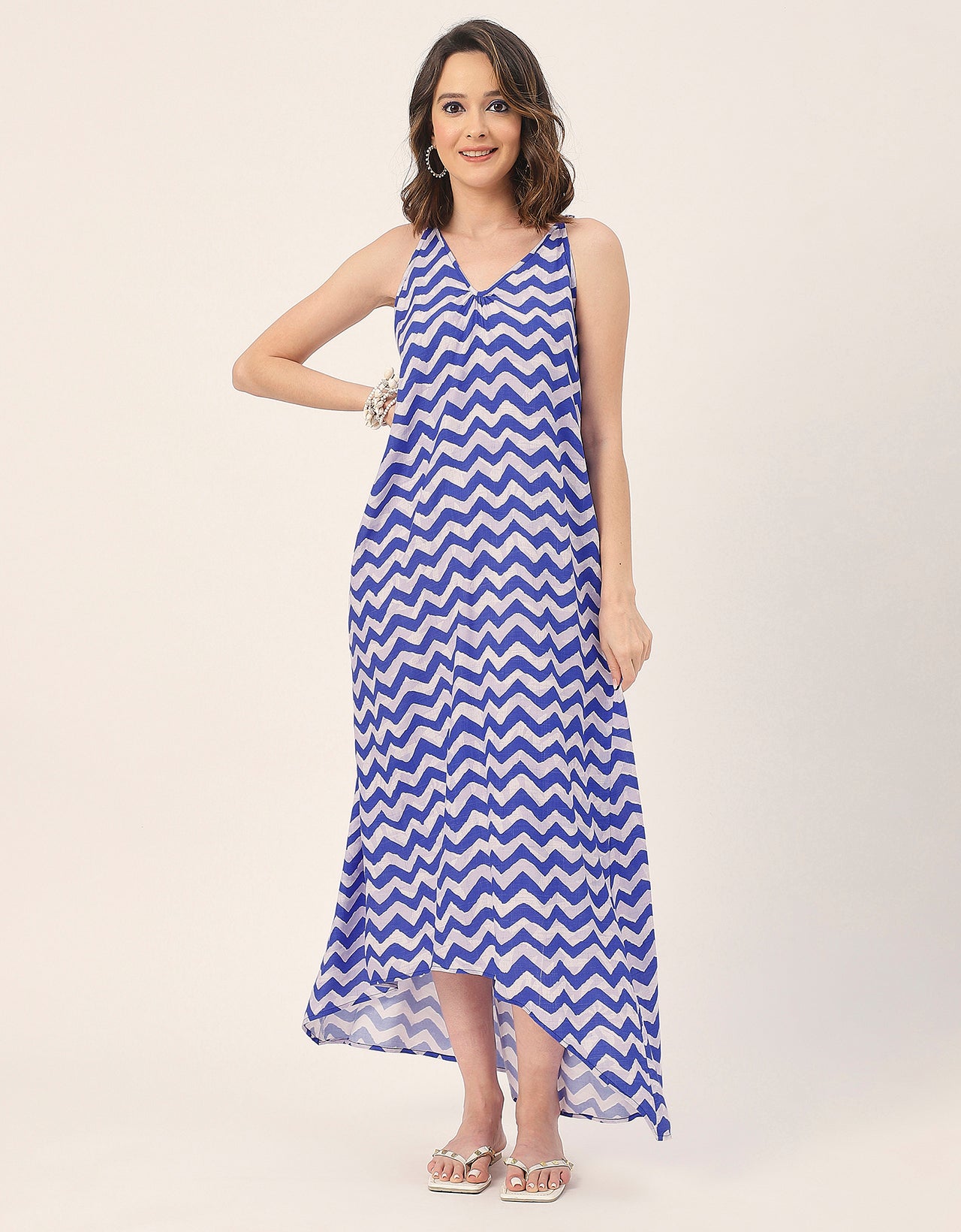 Sleeveless Geometric High Low Rayon Dress