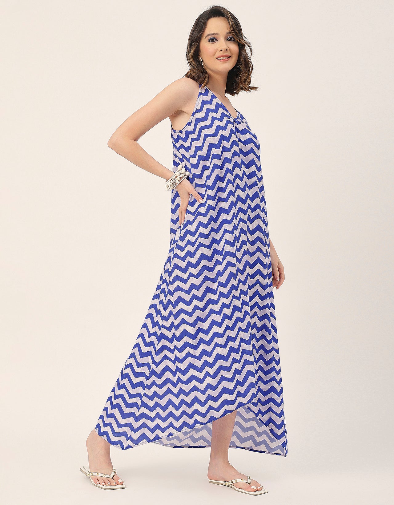 Sleeveless Geometric High Low Rayon Dress
