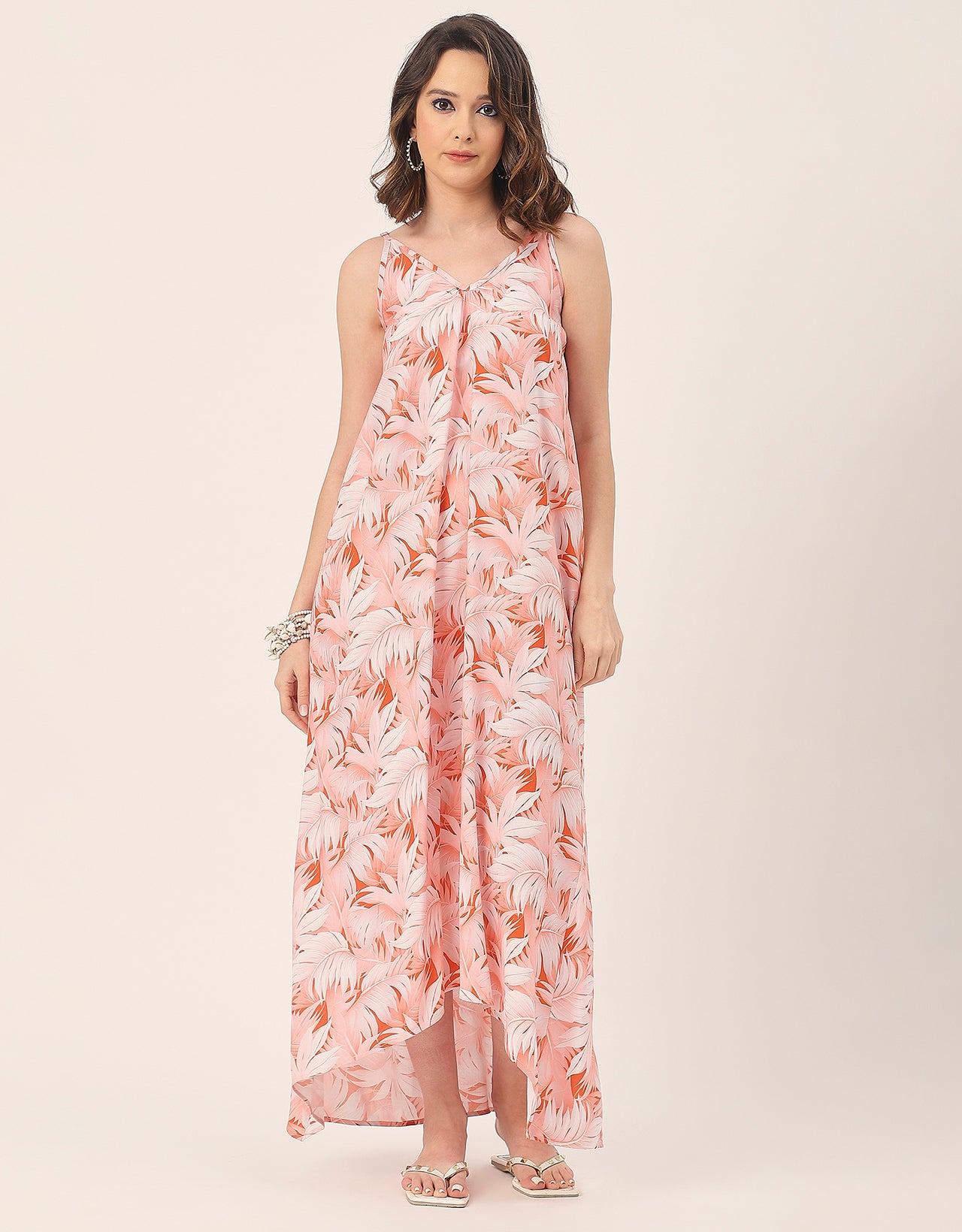 Sleeveless Geometric High Low Rayon Dress