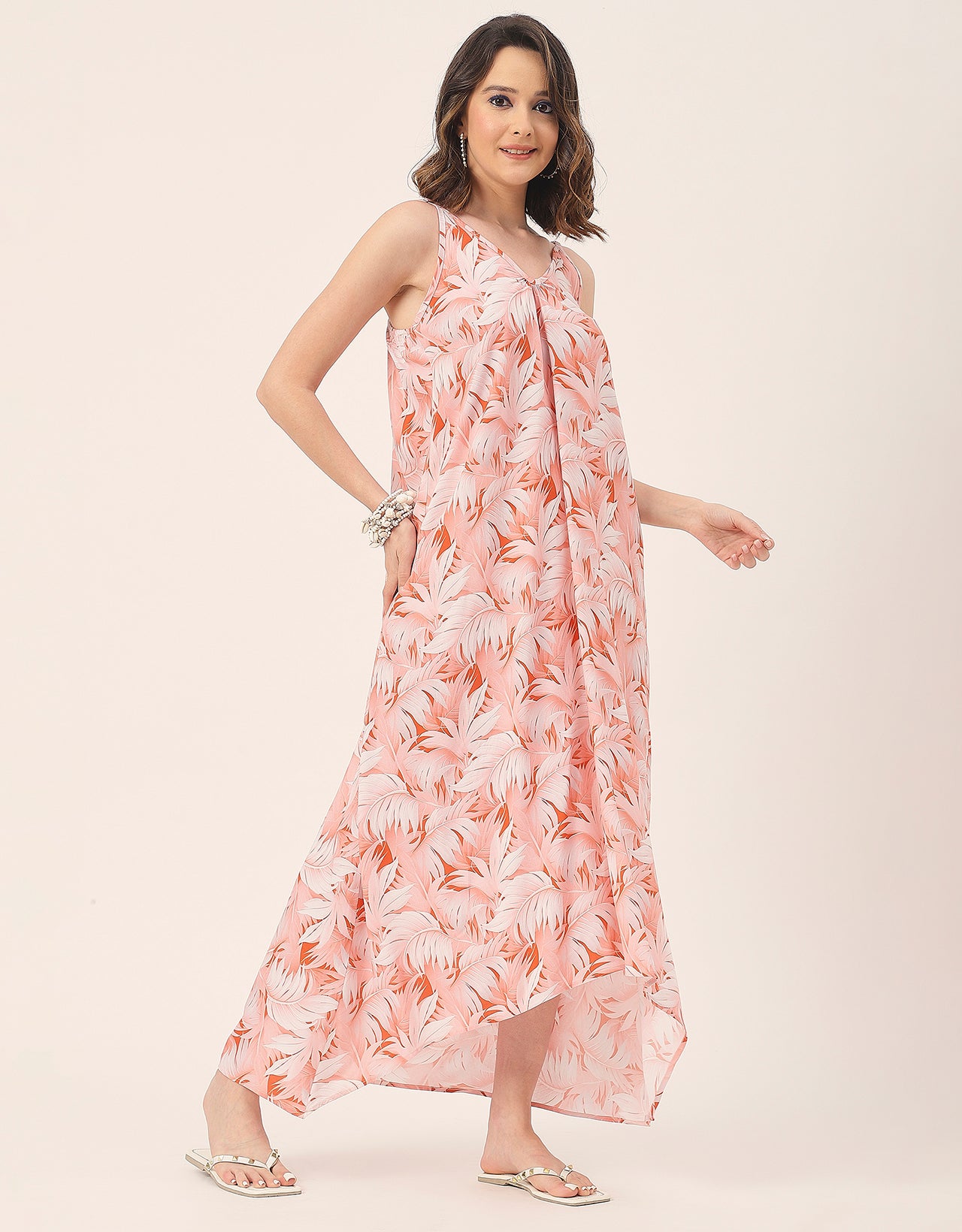 Sleeveless Geometric High Low Rayon Dress