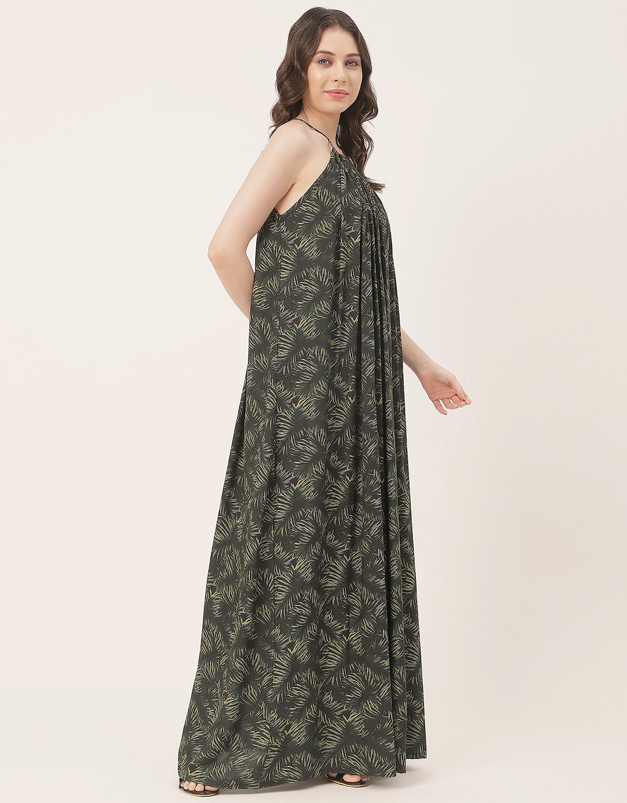 Stylish Sleeveless Ikat Halter Neck A-Line Rayon Dress