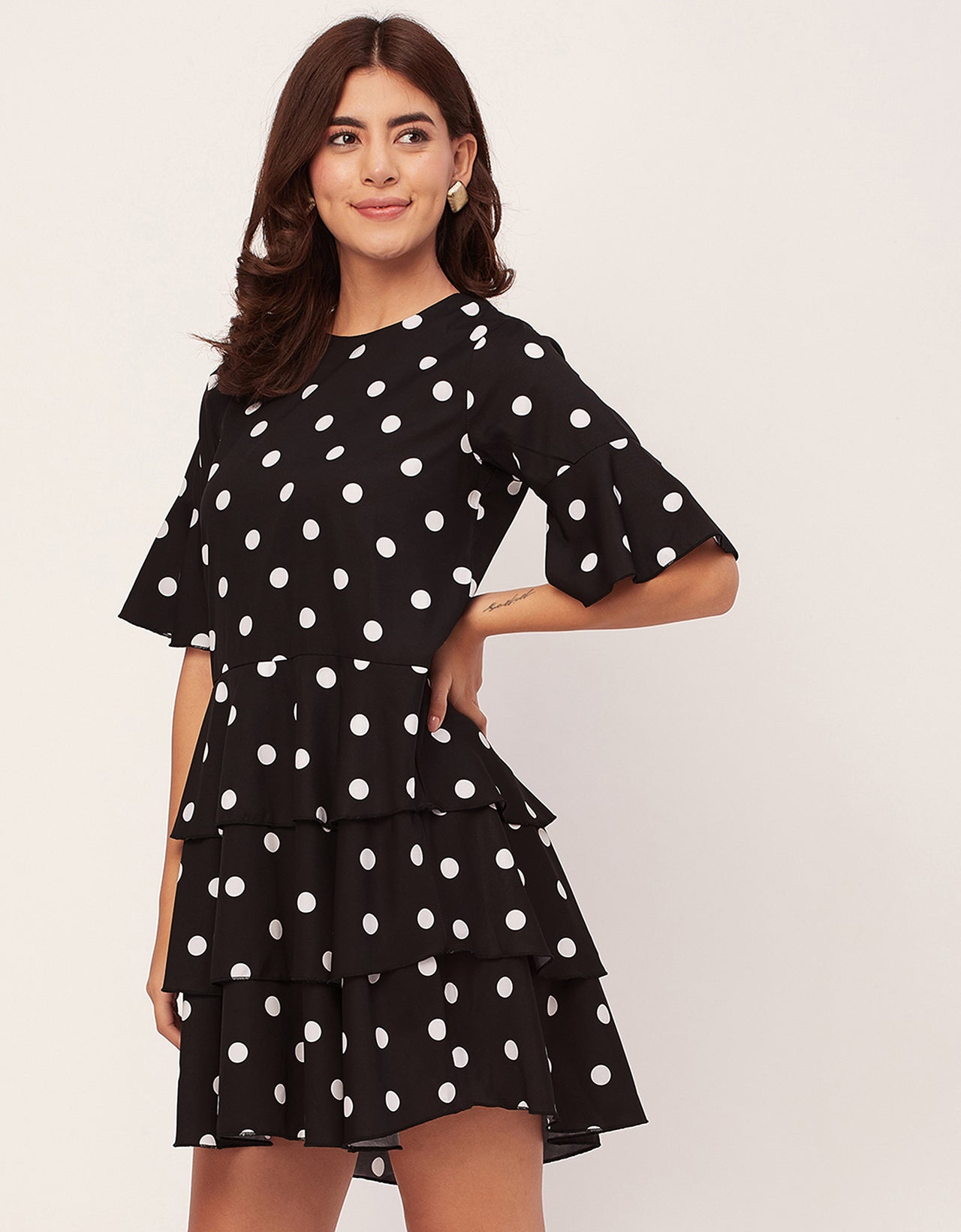 Romantic Printed quarter sleeve Drop Waist Dress