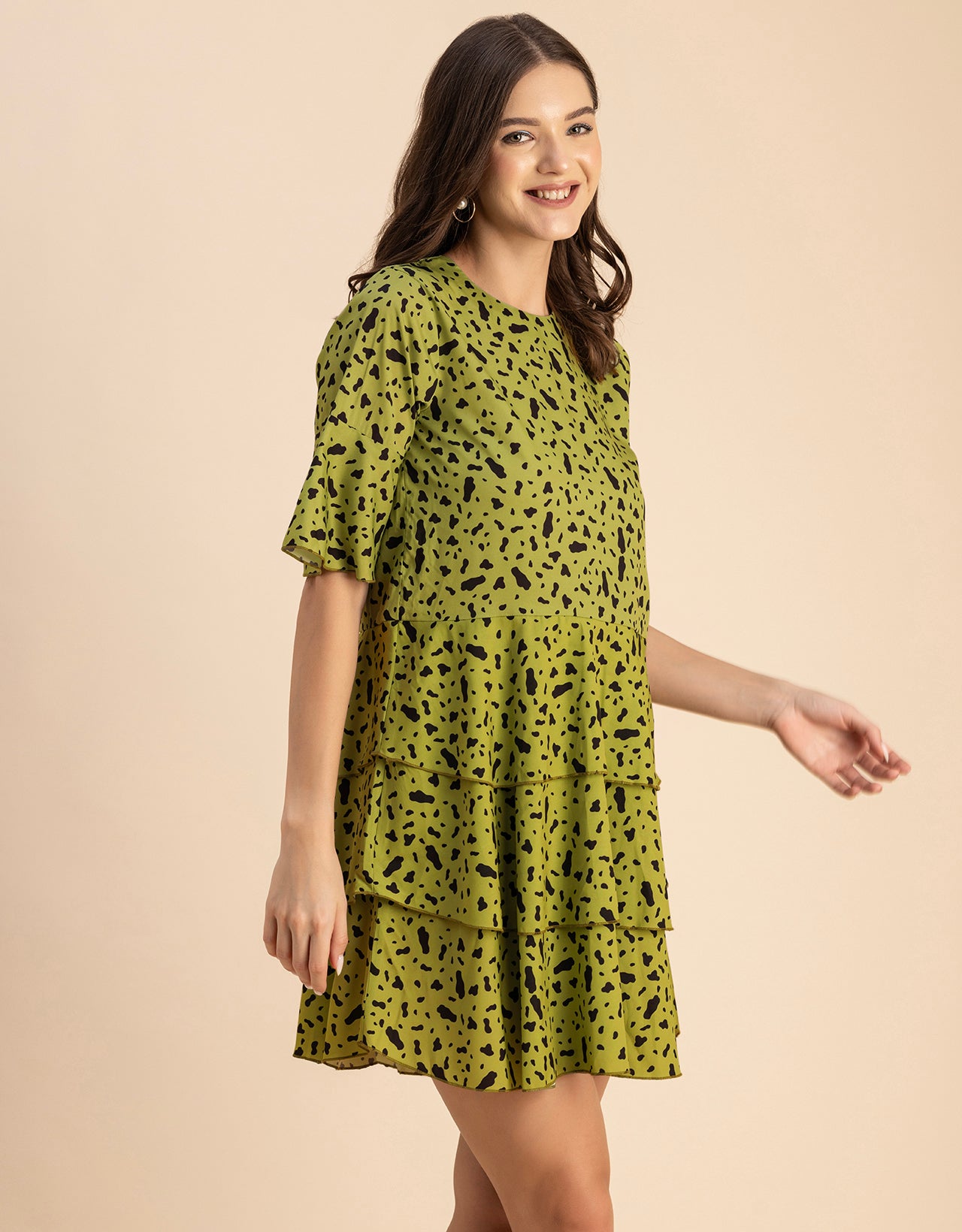 Romantic Printed quarter sleeve Drop Waist Dress