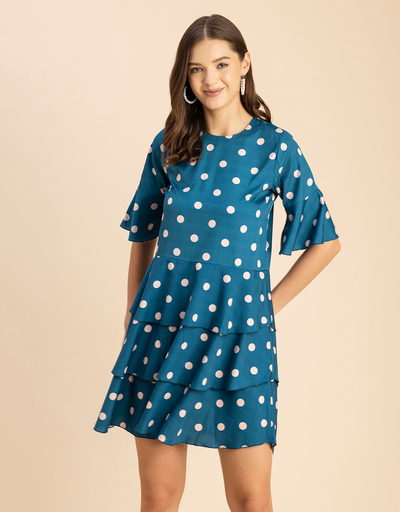 Romantic Printed quarter sleeve Drop Waist Dress