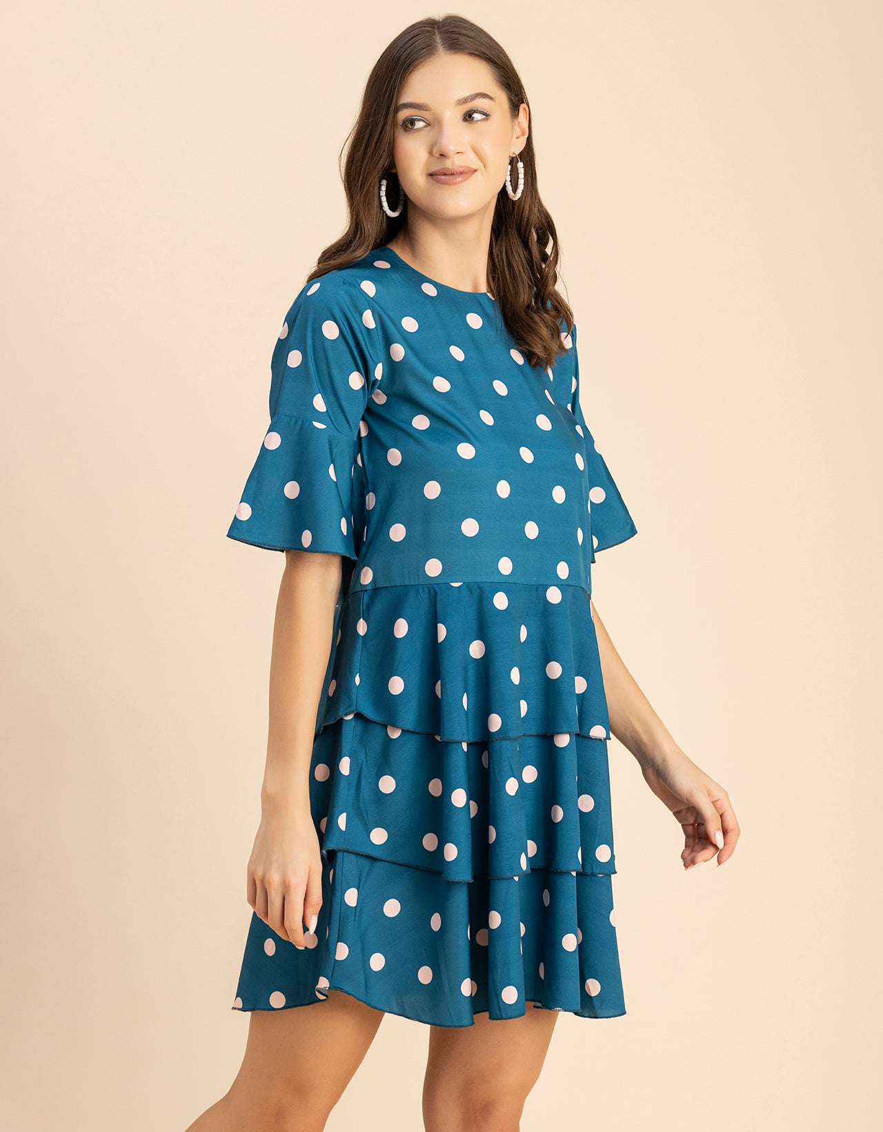 Romantic Printed quarter sleeve Drop Waist Dress