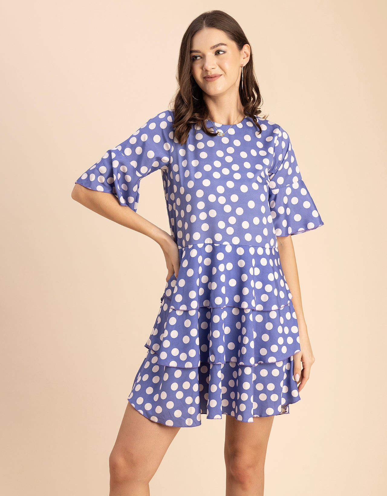 Romantic Printed quarter sleeve Drop Waist Dress