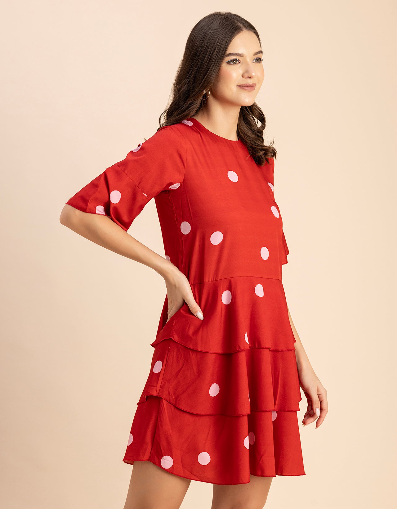 Romantic Printed quarter sleeve Drop Waist Dress