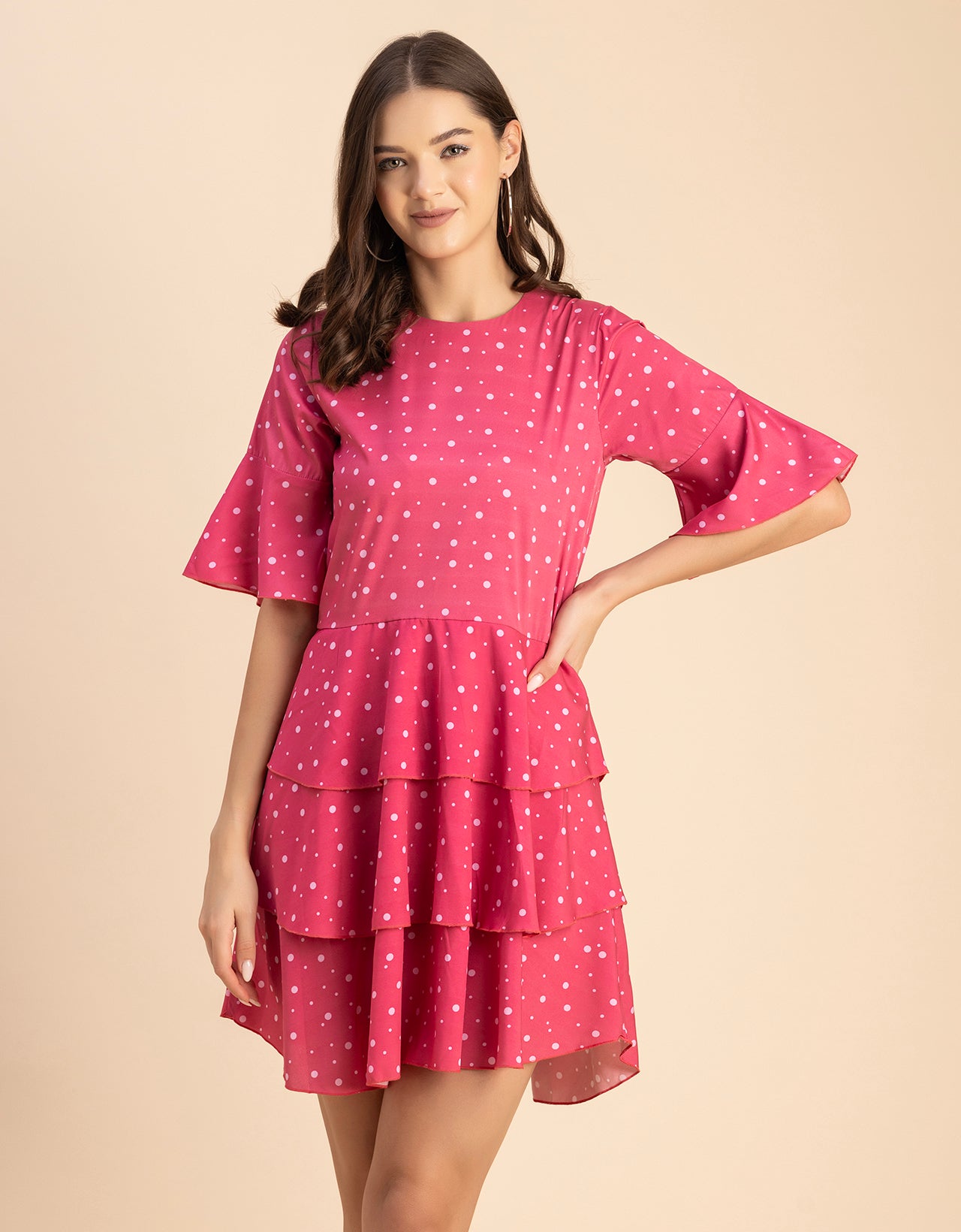 Romantic Printed quarter sleeve Drop Waist Dress