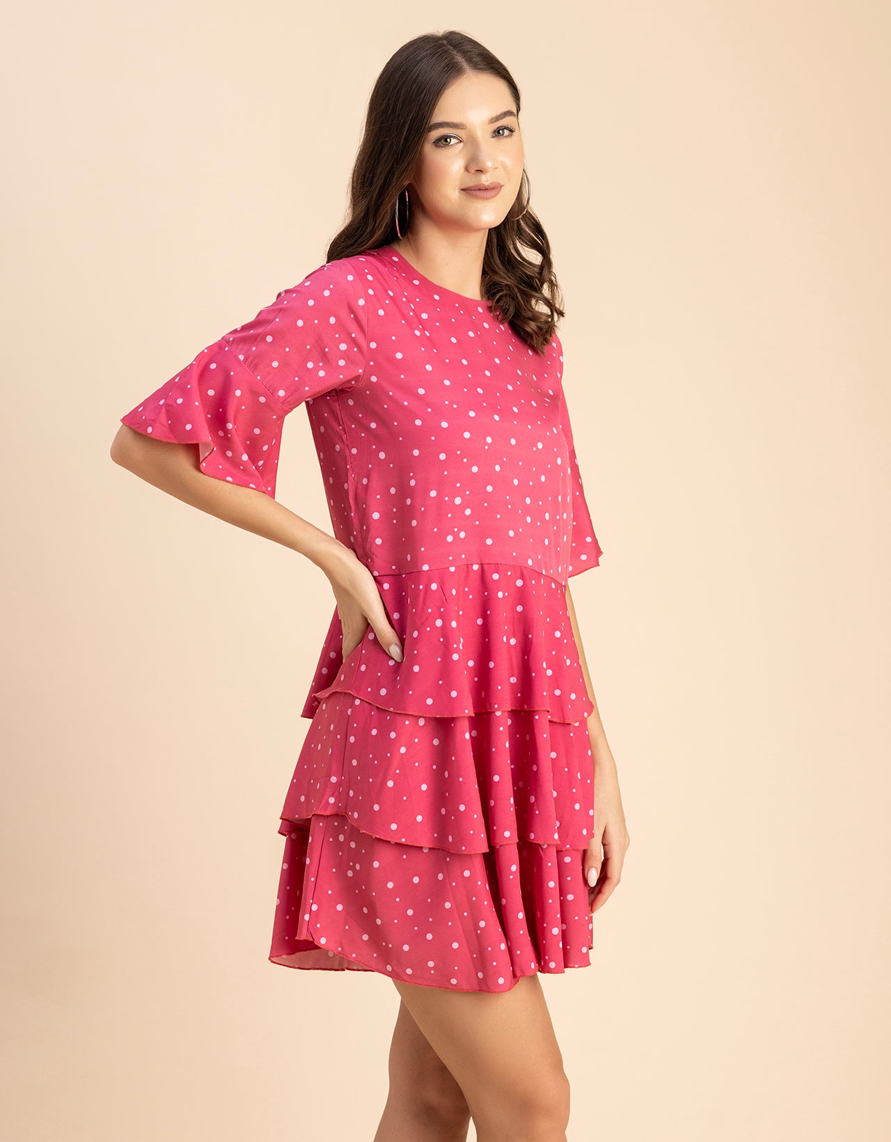 Romantic Printed quarter sleeve Drop Waist Dress