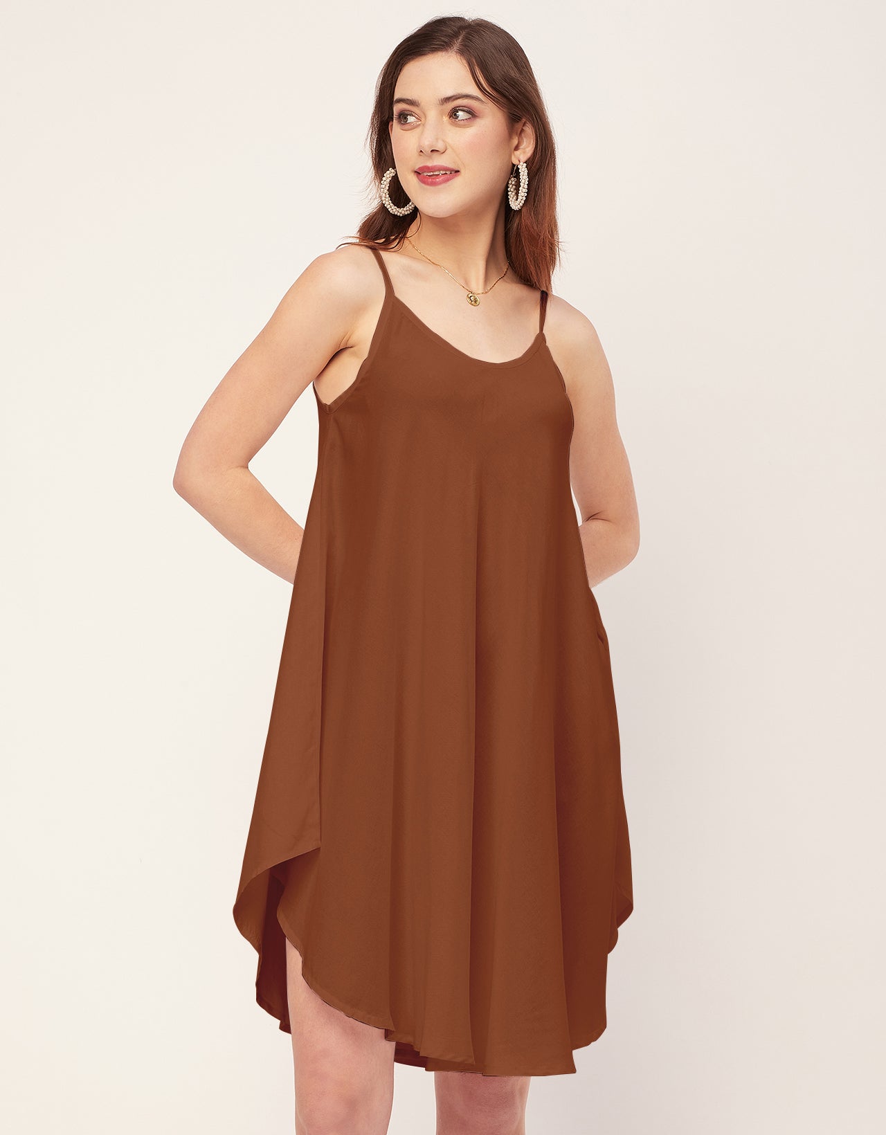 Shoulder Straps Round Neck Rayon Dress