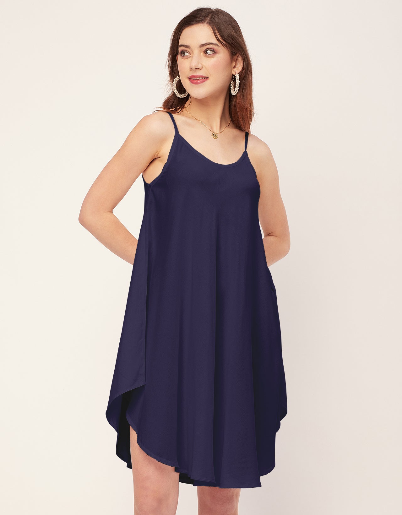 Shoulder Straps Round Neck Rayon Dress