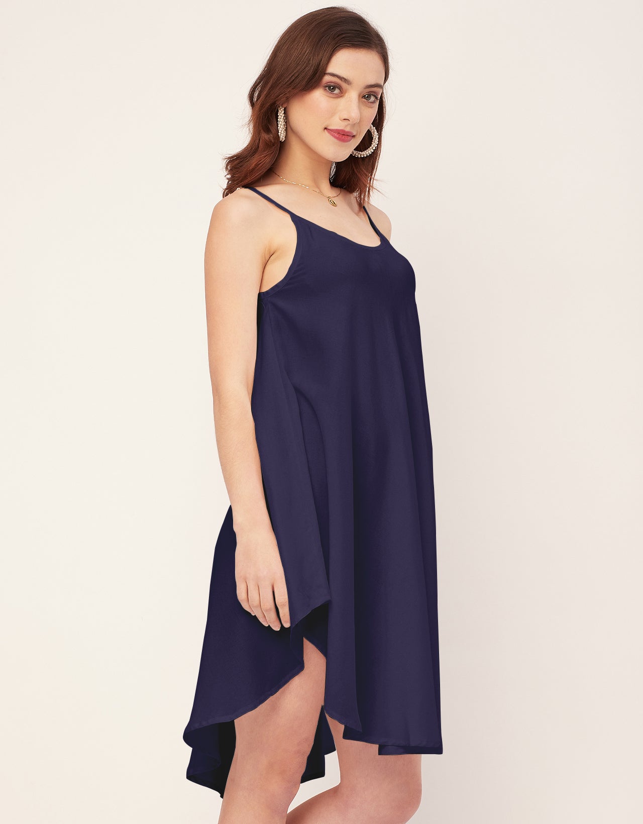 Shoulder Straps Round Neck Rayon Dress