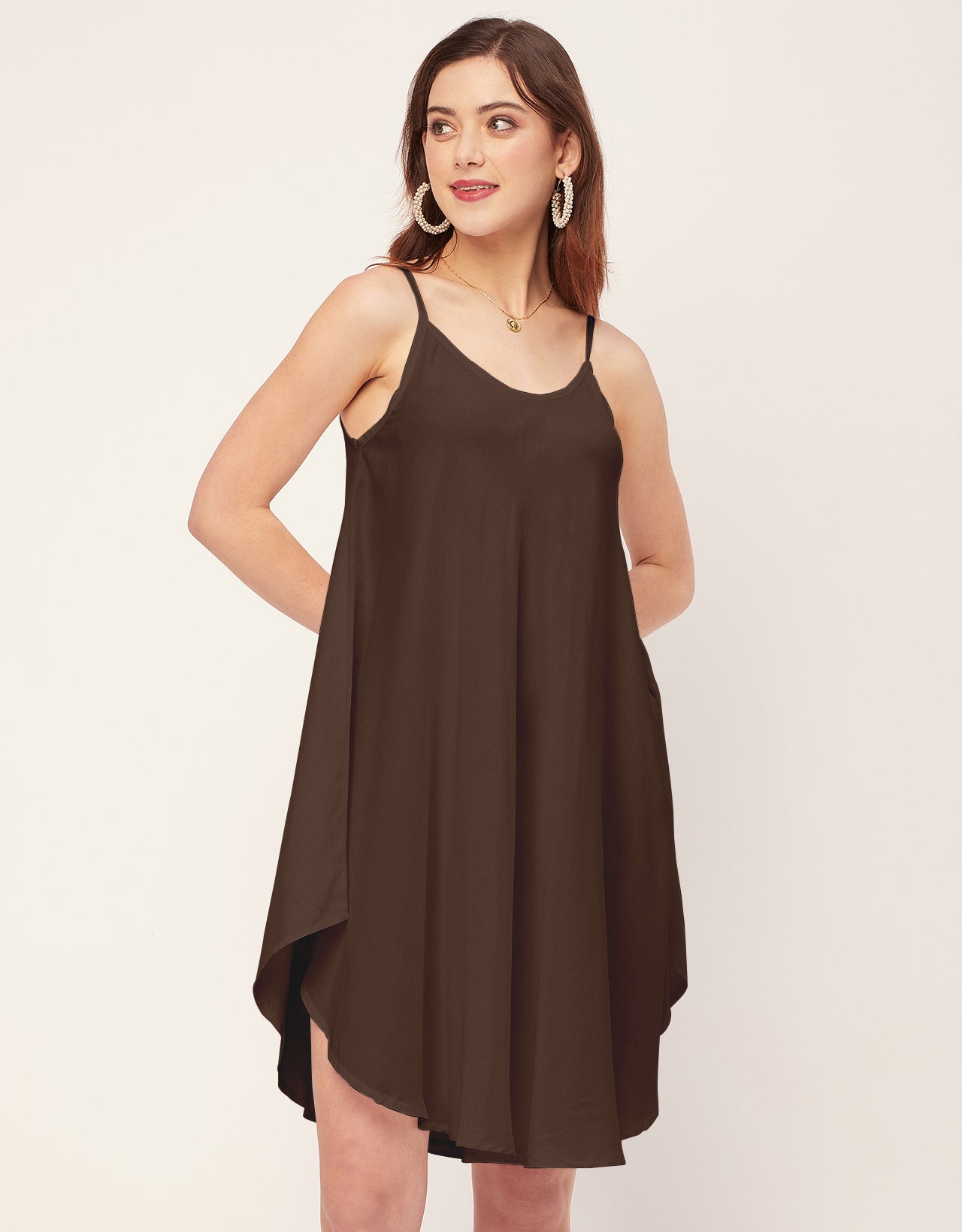 Shoulder Straps Round Neck Rayon Dress