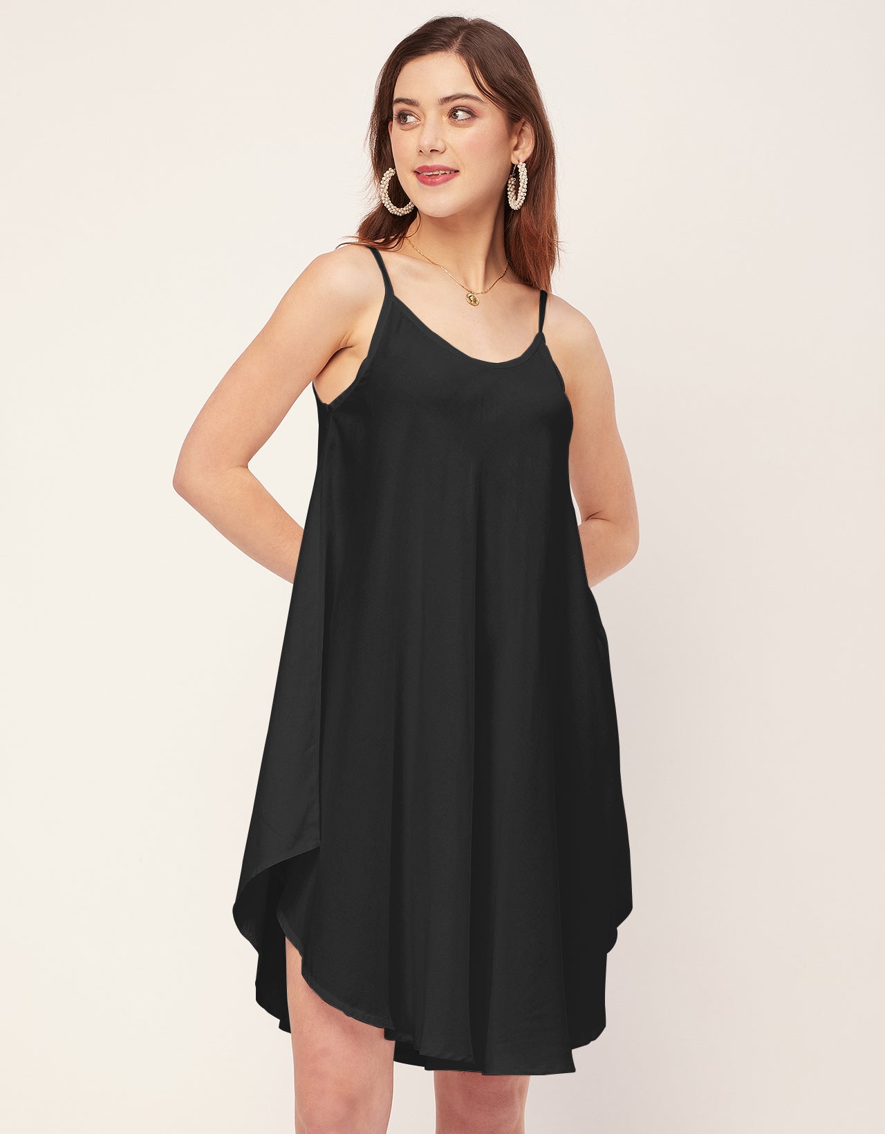 Shoulder Straps Round Neck Rayon Dress