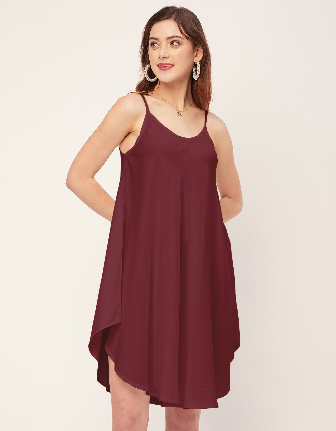 Shoulder Straps Round Neck Rayon Dress