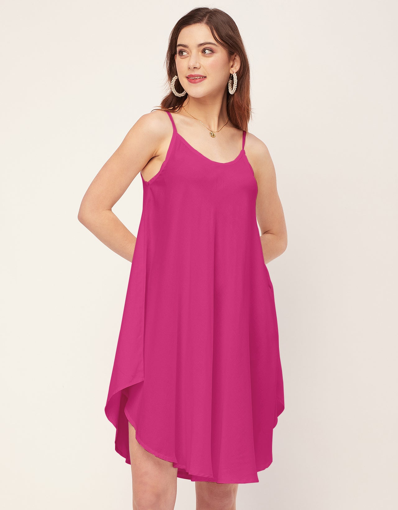 Shoulder Straps Round Neck Rayon Dress