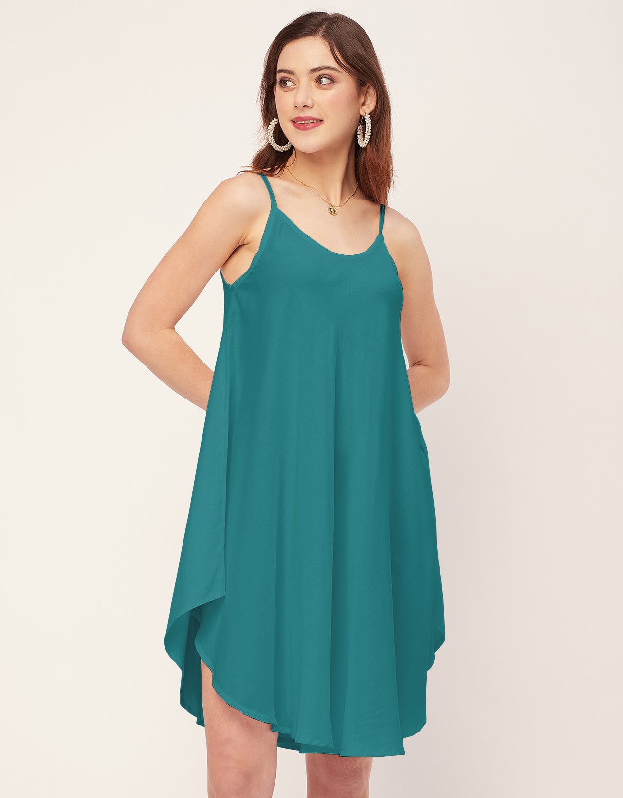 Shoulder Straps Round Neck Rayon Dress
