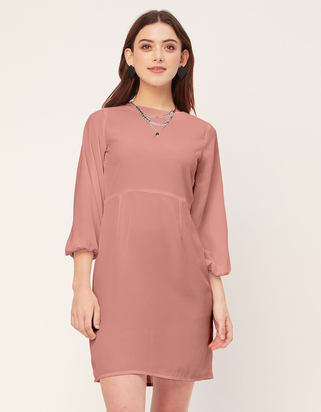 Boat Neck Bodycon Solid Georgette Dress