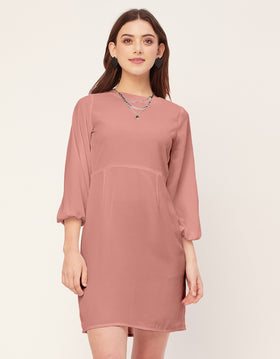 Boat Neck Bodycon Solid Georgette Dress