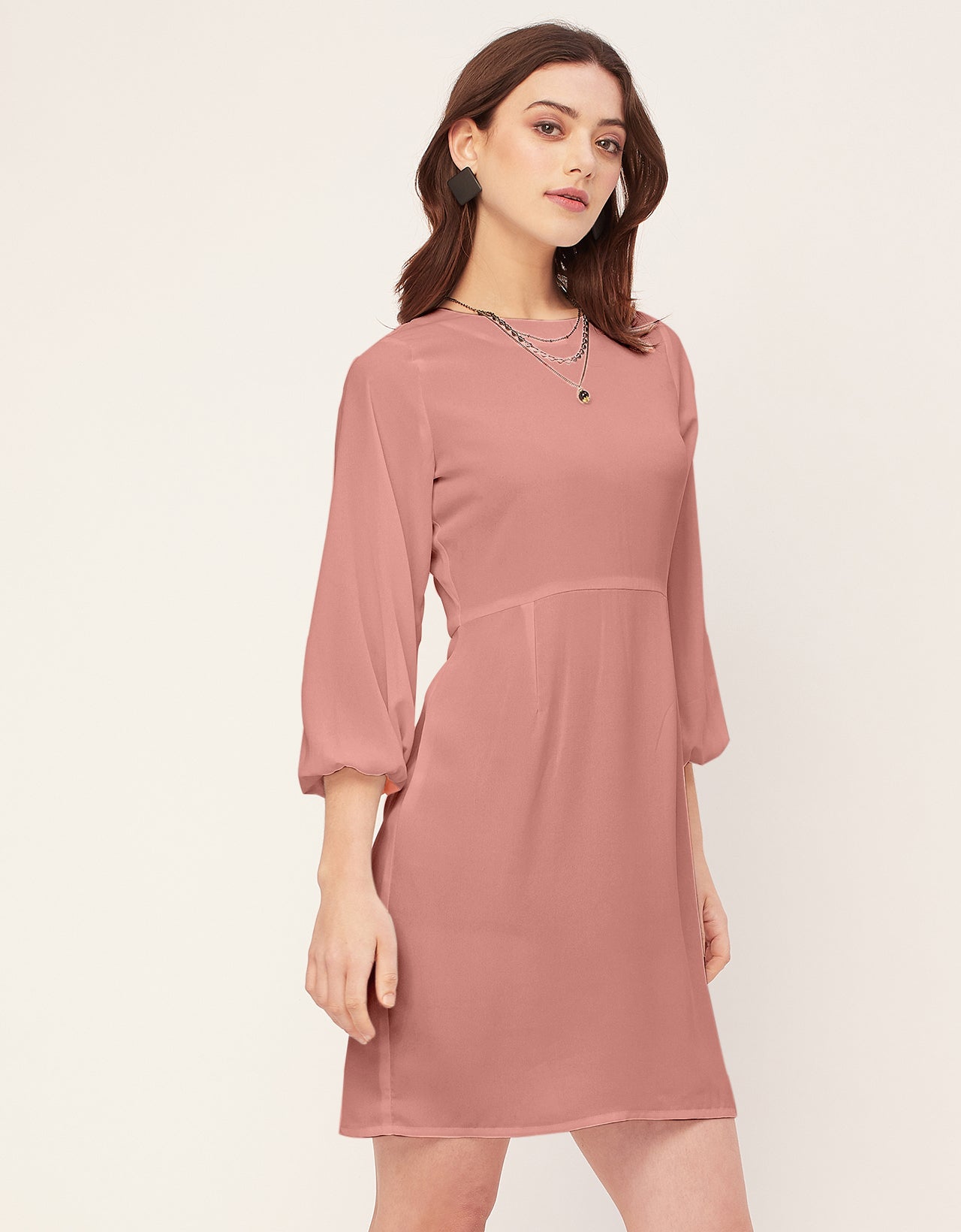 Boat Neck Bodycon Solid Georgette Dress