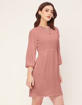 Boat Neck Bodycon Solid Georgette Dress