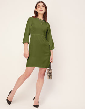 Boat Neck Bodycon Solid Georgette Dress