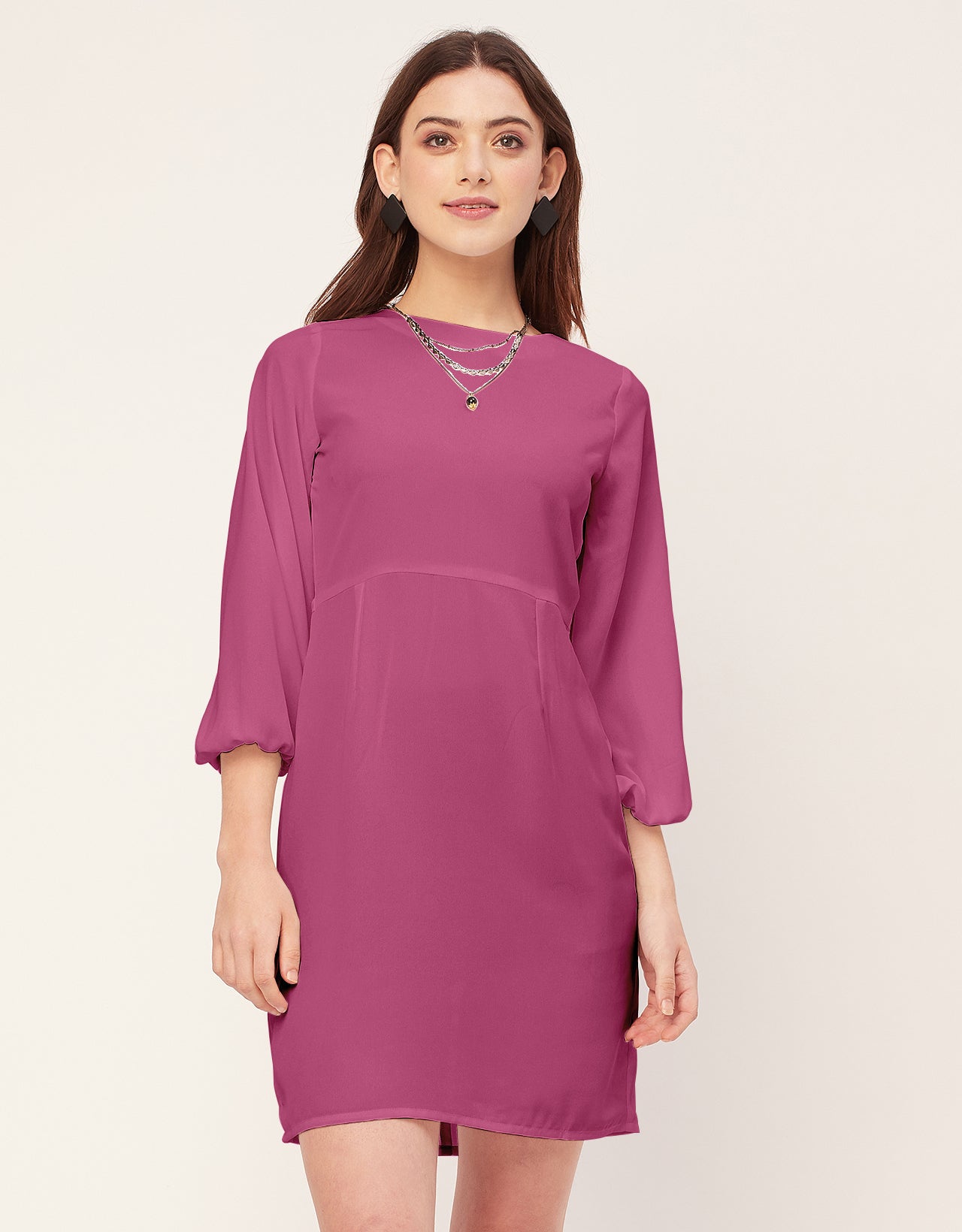 Boat Neck Bodycon Solid Georgette Dress