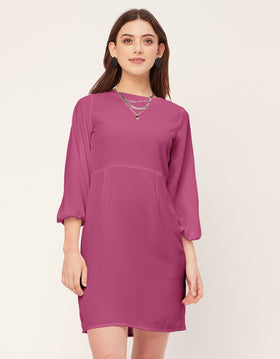 Boat Neck Bodycon Solid Georgette Dress