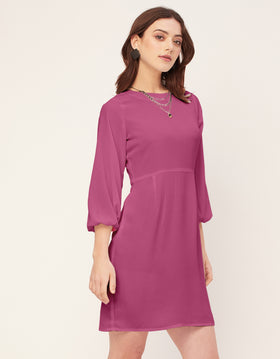 Boat Neck Bodycon Solid Georgette Dress