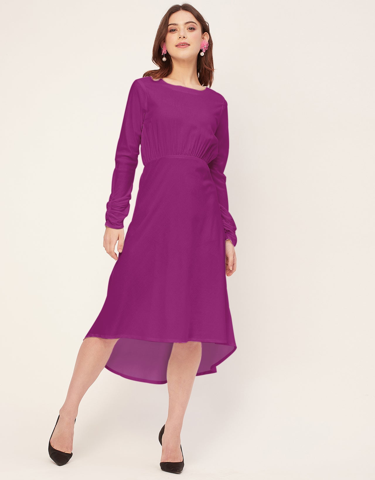Solid Rayon Long Sleeve Fit & Flare Dress XL Solid Rayon Long Sleeve Fit & Flare Dress XL