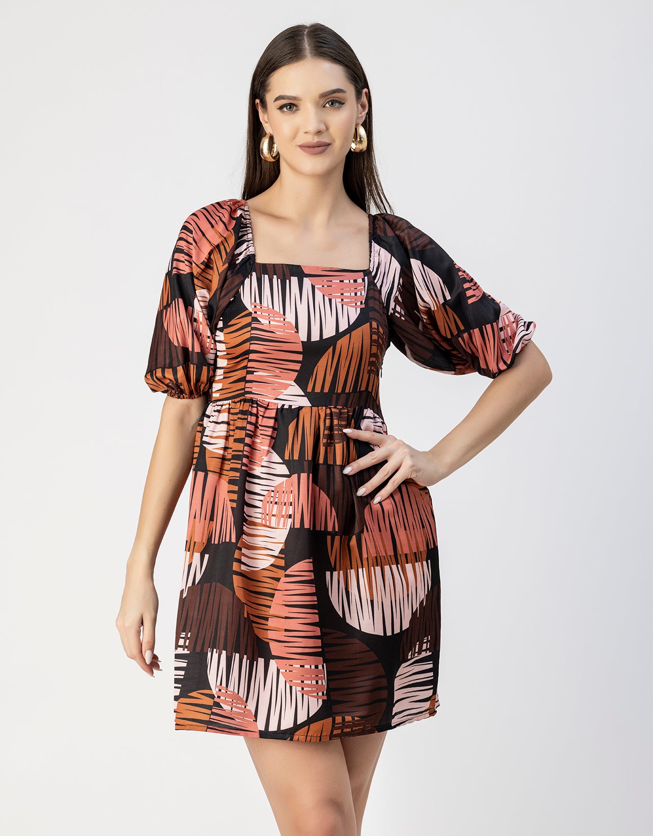 Whimsical Printed Sleeve Shift Dress - Playful Day Dress