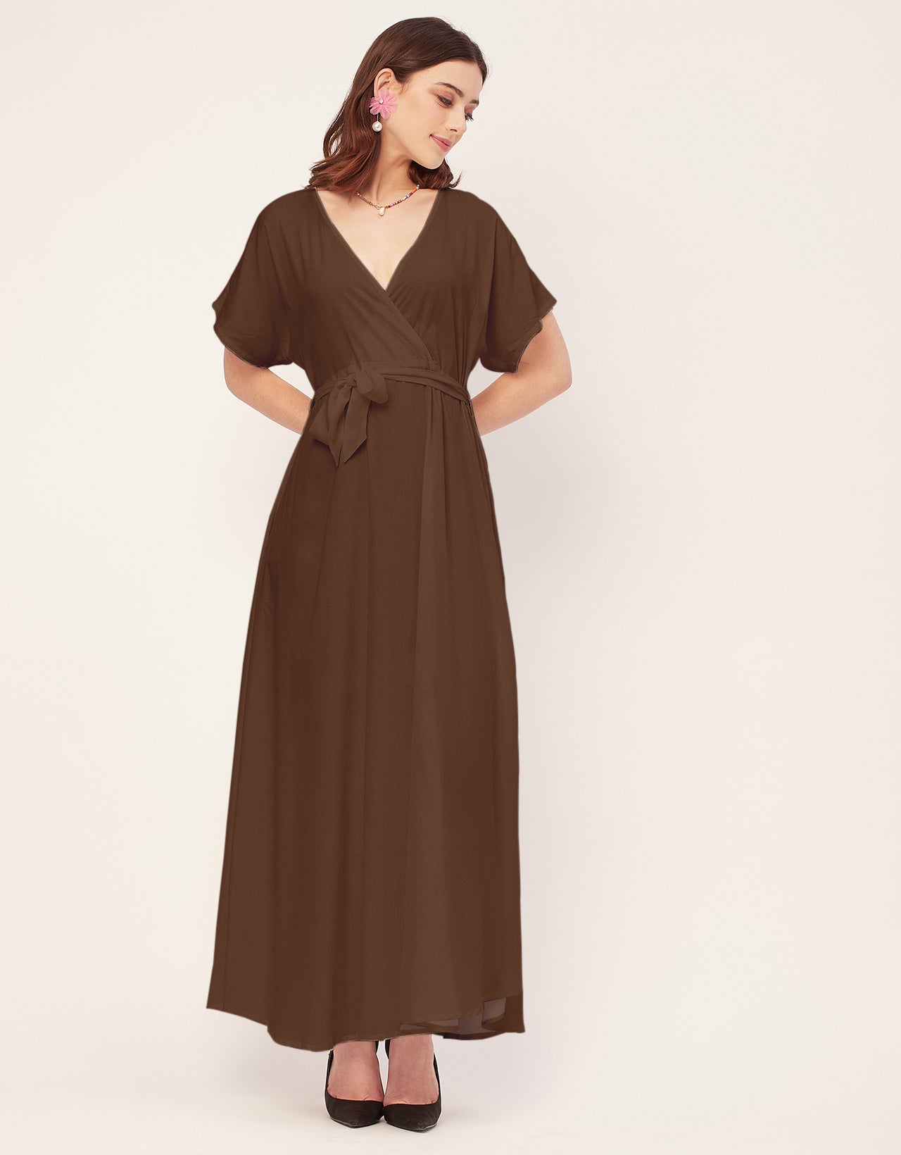 Solid Rayon Short Sleeve Fit & Flare Dress