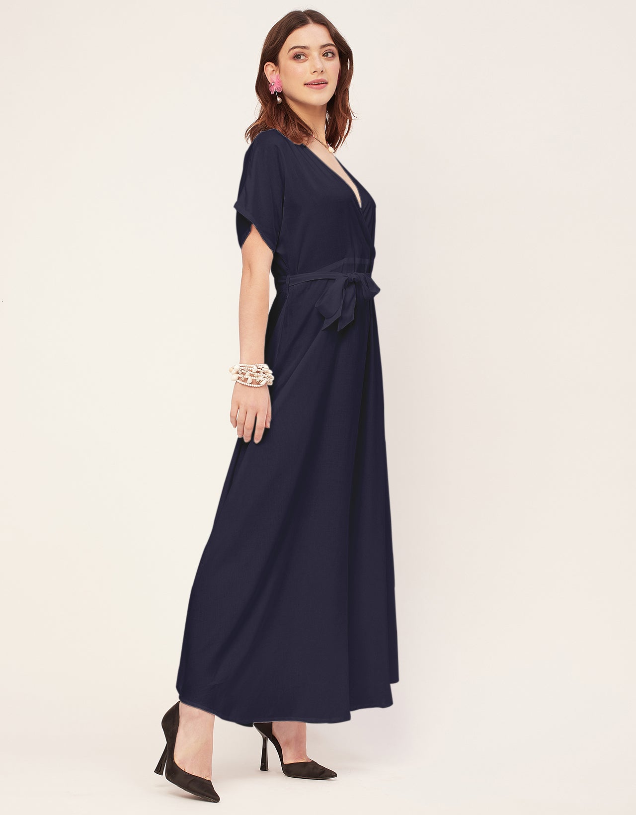 Solid Rayon Short Sleeve Fit & Flare Dress