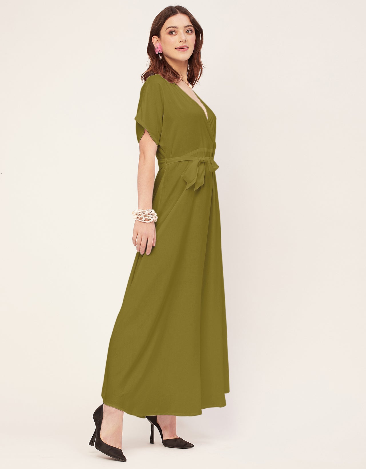 Solid Rayon Short Sleeve Fit & Flare Dress