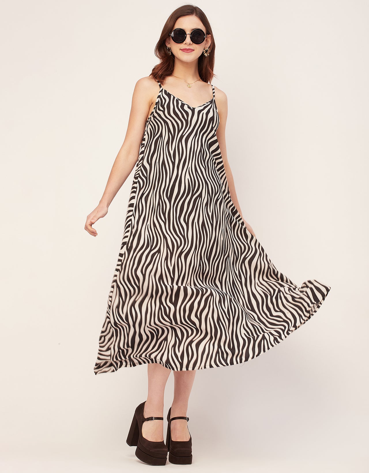 Stylish Printed Rayon Sleeveless A-Line Dress