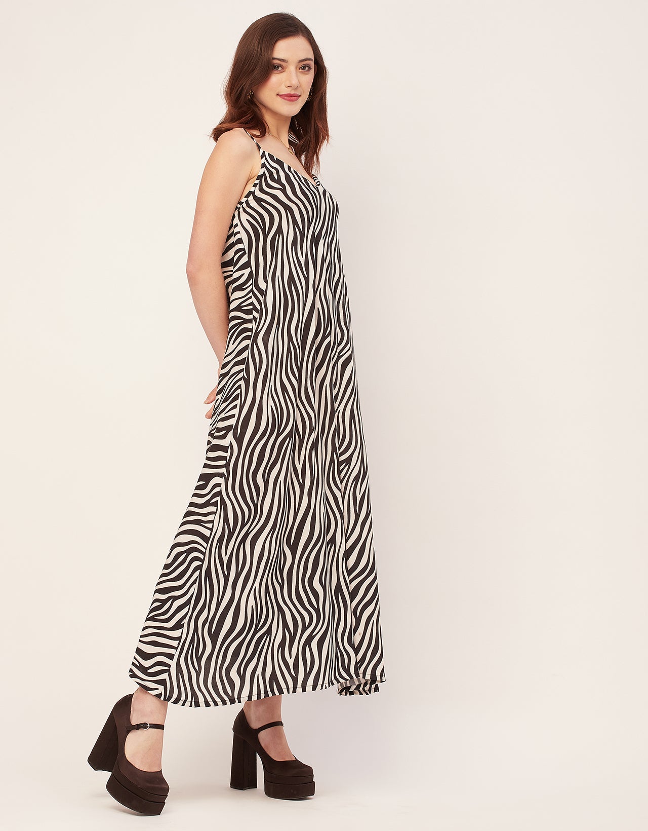 Stylish Printed Rayon Sleeveless A-Line Dress