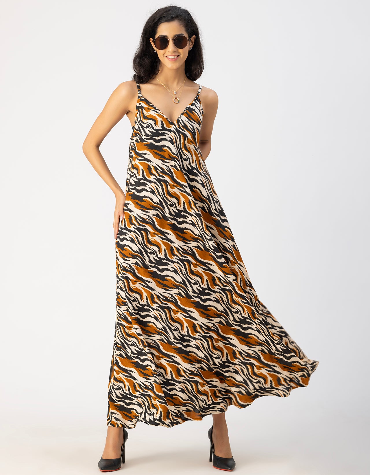 Stylish Printed Rayon Sleeveless A-Line Dress