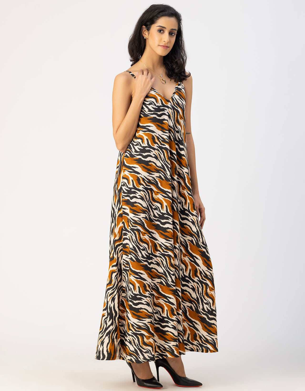 Stylish Printed Rayon Sleeveless A-Line Dress